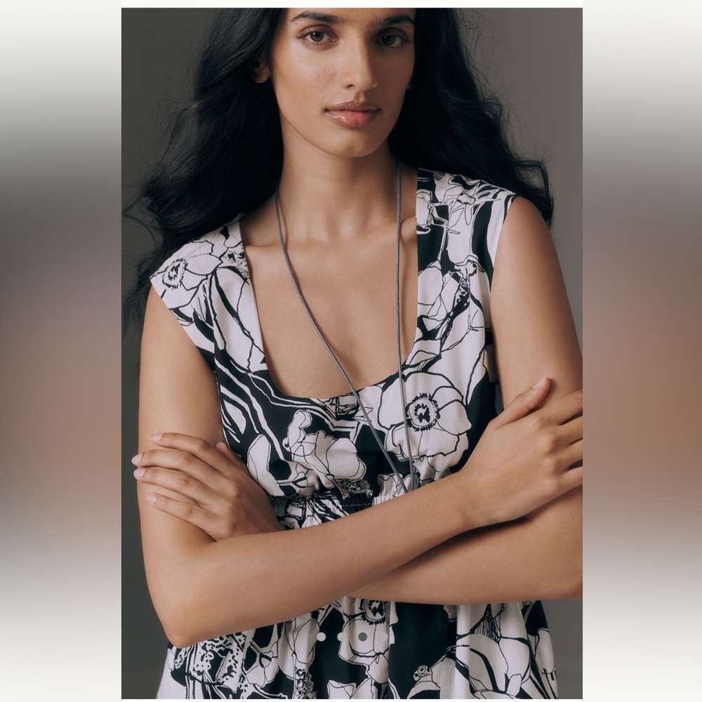 NWT Anthropologie Somerset Sleeveless Maxi Dress, XL, Black and White Floral - Picture 4 of 4